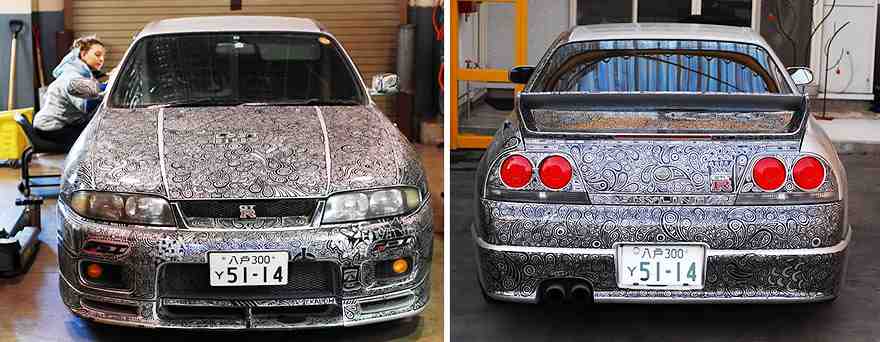 Transformation-of-Nissan-Skyline-GTR-Car-with-Just-a-Sharpie-Pen-6