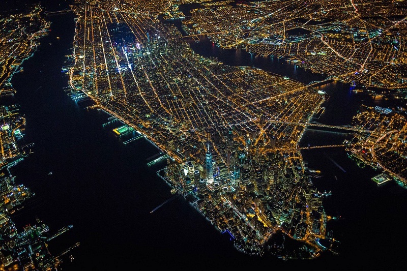 new york from the sky at night