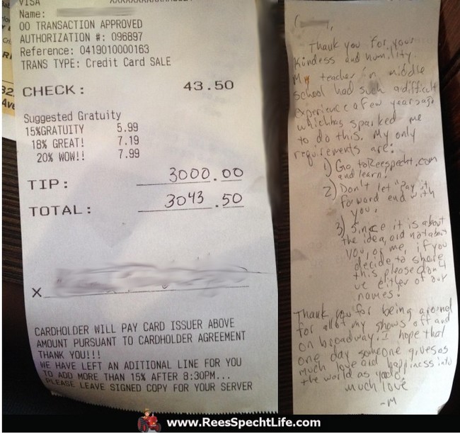 Student Leaves $3,000 Tip In Honor Of Former Middle School Teacher