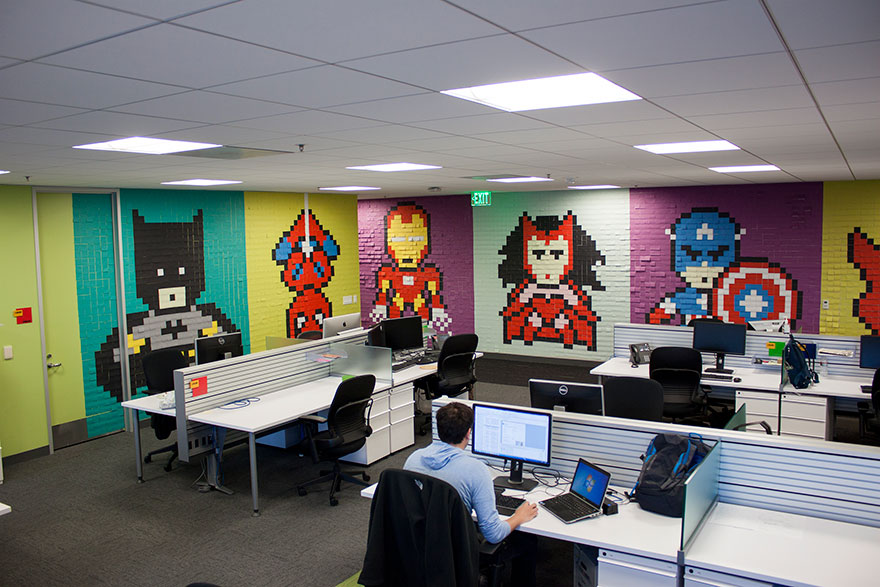 Worker Uses 8,024 Post-It Notes To Turn Office Walls Into Superhero Murals6