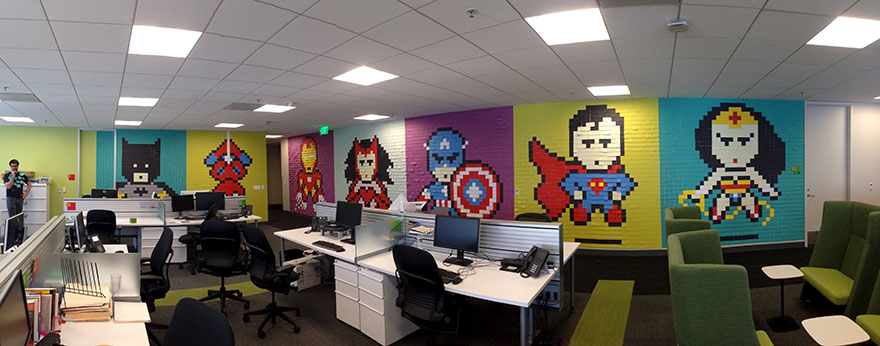 Worker Uses 8,024 Post-It Notes To Turn Office Walls Into Superhero Murals7