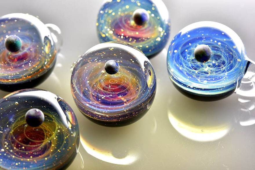 Space Glass Planets And Galaxies Trapped In Tiny Glass Pendants2